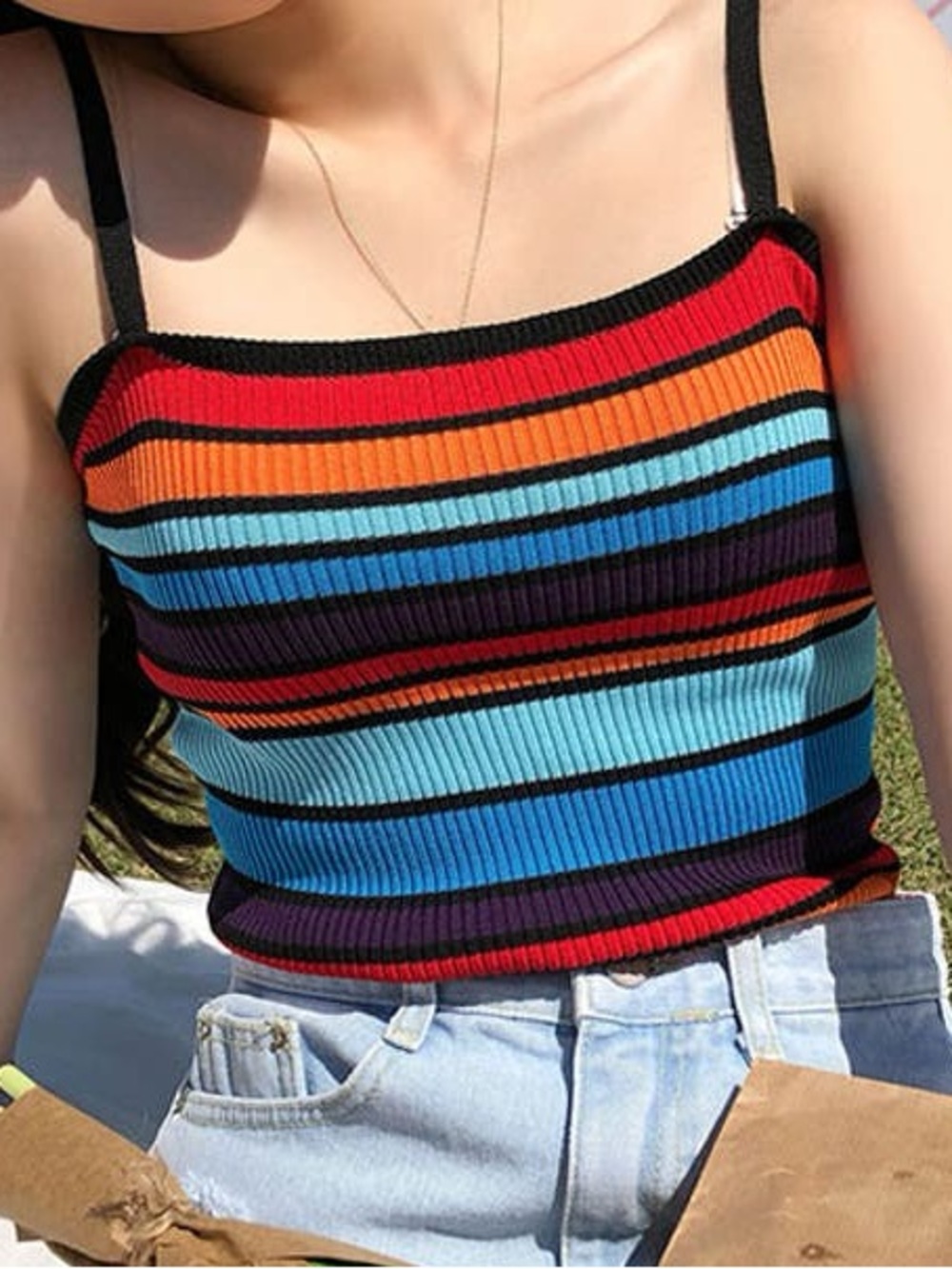 Rainbow Striped Knit Tank